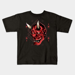 Oni Mask Japan Sacred Geometry Kids T-Shirt